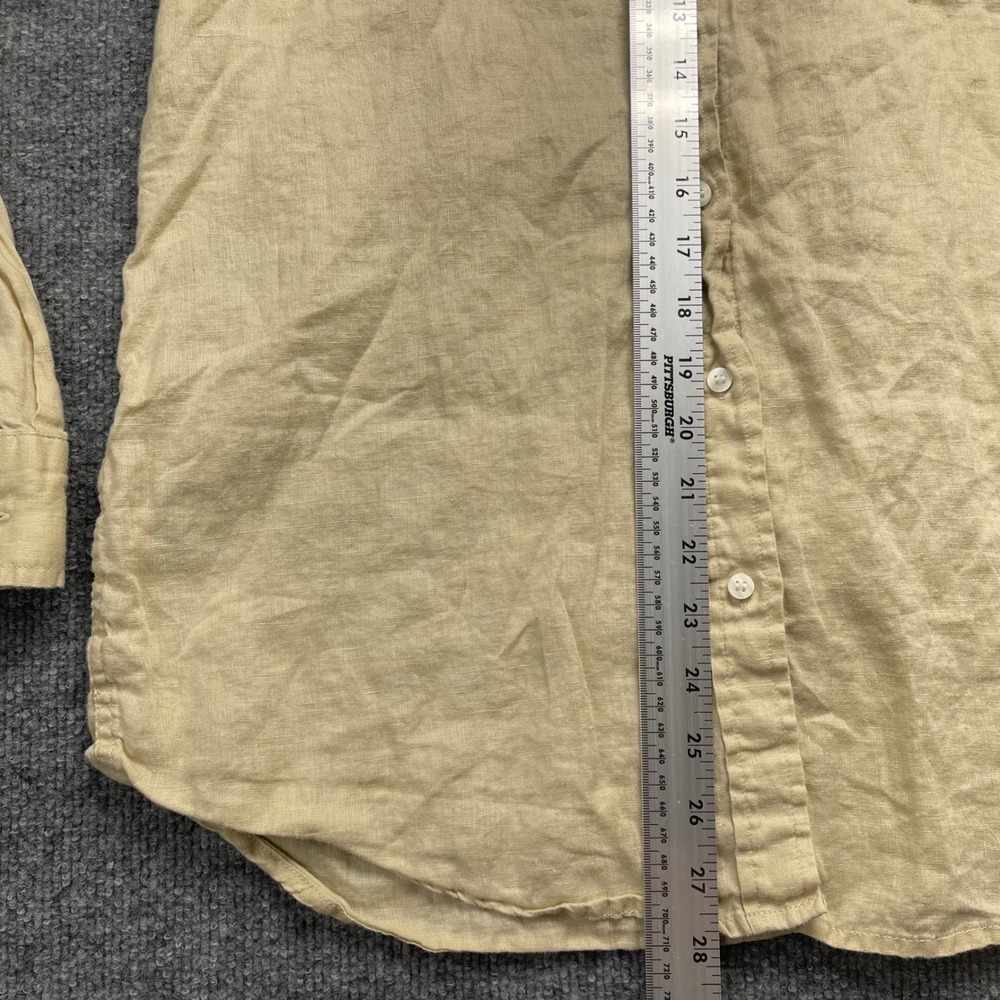 Gap Boyfriend Shirt Mens Medium Yellow 100% Linen Long Sleeve Button Down Pocket - Picture 4 of 6